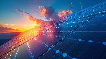 Solar Panel Generating Power at Sunset photo