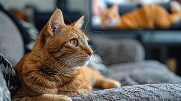 Orange Tabby Cat Laying on Couch photo