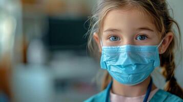 Little Girl in Face Mask With Nurse photo