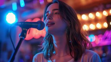 Woman Standing at Microphone photo