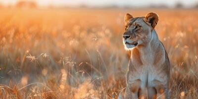 Lion Roaming in Tall Grass photo