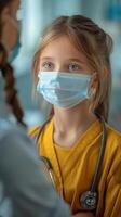 Young Girl in Face Mask and Doctors Coat photo
