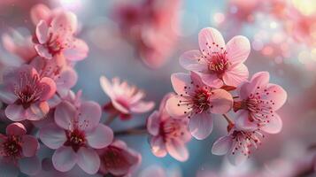 Close Up of Pink Flowers on Tree photo