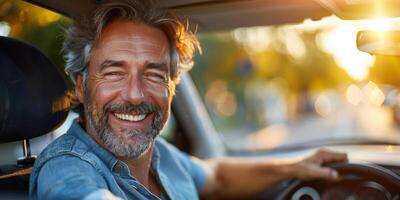 Man Smiling in Car photo