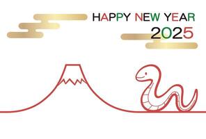 2025, Year Of The Snake, New Years Greeting Card Template With A Snake Mascot And Mt. Fuji. vector
