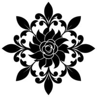 Floral ornament black color silhouette, white background vector
