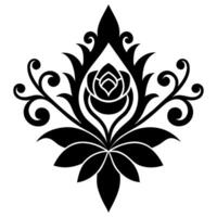 Floral ornament black color silhouette, white background vector