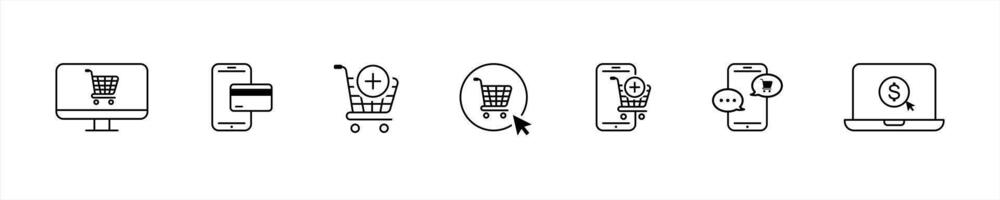 online shopping thin line style icon set vector