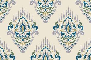 Seamless traditional oriental ikat fabric pattern on white background. Aztec illustration. Design for textures, fabrics, clothing, wrapping and decorating vector