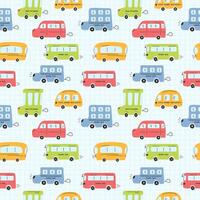 Seamless childish pattern with funny buses vector
