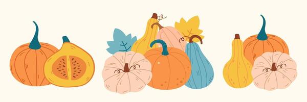 Autumn vegetables pumpkin composition set vector