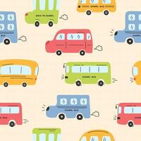 Seamless childish pattern with funny buses vector