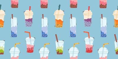 Seamless pattern with bubble tea cups vector