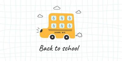Back to school banner with funny yellow school bus vector
