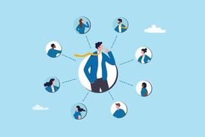 360 degree feedback, assessment or performance appraisal, customer review, testimonial or job networking, employee evaluation, rating or survey concept, businessman get feedback from colleagues. vector