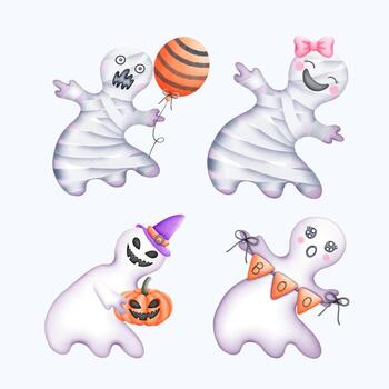 Cute Watercolor Halloween Clipart - Trick or Treat Illustration vector