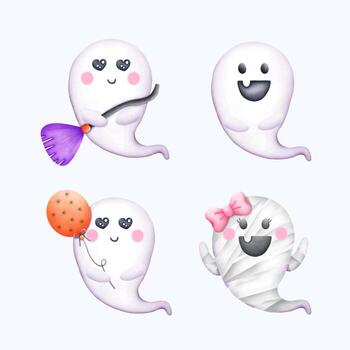 Cute Watercolor Halloween Clipart - Trick or Treat Illustration vector