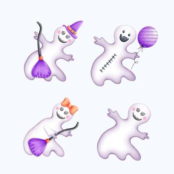 Cute Watercolor Halloween Clipart - Trick or Treat Illustration vector