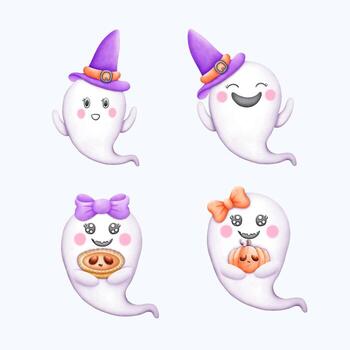 Cute Watercolor Halloween Clipart - Trick or Treat Illustration vector