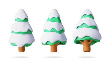 3D set of christmas tree isolated. Render collection of spruce, evergreen tree icon. Greeting card, festive poster, Party invitations element. Christmas and new year. vector