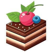 A chocolate cake with cherries and blueberries on top vector