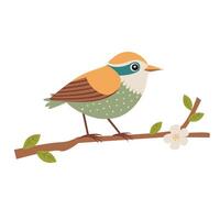 Cute bird on a branch. Spring bird. illustration in cartoon style. vector