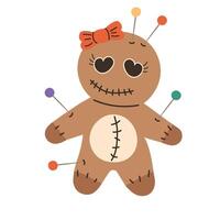 Voodoo doll with stitches and needles illustration isolated on white background vector