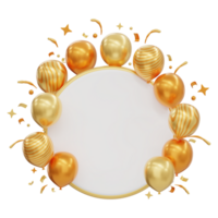 3d illustration of birthday, party or celebration decoration abstract, golden pretty balloons abstract png