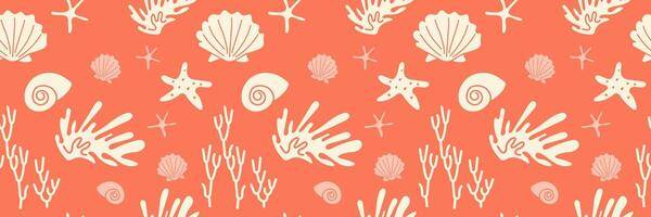 Lagoon coral reef background. Cartoon pattern marine life. Under water seamless motif vector