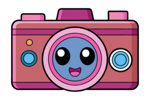 A purple camera with a smiling face and big, shiny eyes png