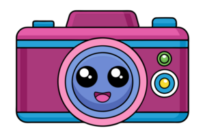 A purple camera with a smiling face and big, shiny eyes png