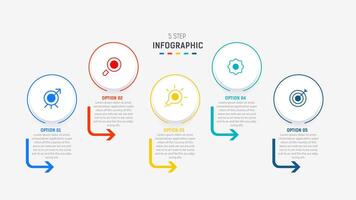 Five Step Infographic design element template for presentation. info graphic illustration. process diagram and presentations step, banner, flow chart, 5 option template. vector