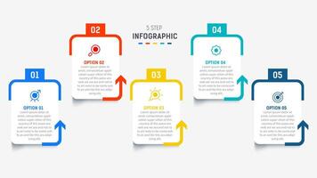 Five Step Infographic design element template for presentation. info graphic illustration. process diagram and presentations step, banner, flow chart, 5 option template. vector
