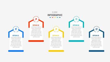 Five Step Infographic design element template for presentation. info graphic illustration. process diagram and presentations step, banner, flow chart, 5 option template. vector