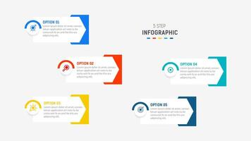 Five Step Infographic design element template for presentation. info graphic illustration. process diagram and presentations step, banner, flow chart, 5 option template. vector