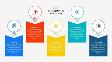 Five Step Infographic design element template for presentation. info graphic illustration. process diagram and presentations step, banner, flow chart, 5 option template. vector