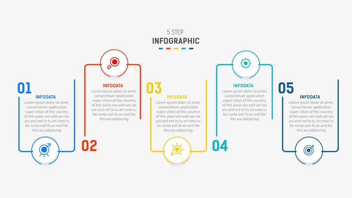 Five Step Infographic design element template for presentation. info graphic illustration. process diagram and presentations step, banner, flow chart, 5 option template.