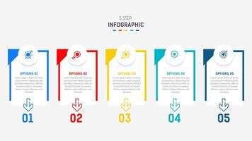 Five Step Infographic design element template for presentation. info graphic illustration. process diagram and presentations step, banner, flow chart, 5 option template. vector