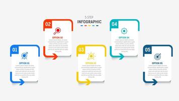 Five Step Infographic design element template for presentation. info graphic illustration. process diagram and presentations step, banner, flow chart, 5 option template. vector