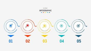 Five Step Infographic design element template for presentation. info graphic illustration. process diagram and presentations step, banner, flow chart, 5 option template. vector