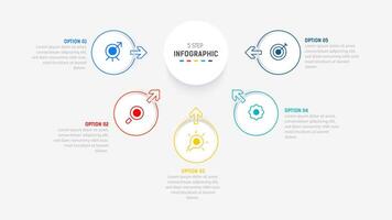 Five Step Infographic design element template for presentation. info graphic illustration. process diagram and presentations step, banner, flow chart, 5 option template. vector