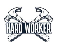 Hard worker with hammer drawing vector