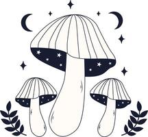 Celestial Magic Mushroom Illustration. with Doodle Design Style. vector