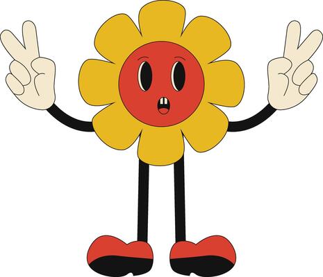 Groovy Hippie Character in Flat Cartoon Style. Isolated Illustration.