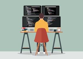 Programmer working writing code on computer. illustration vector