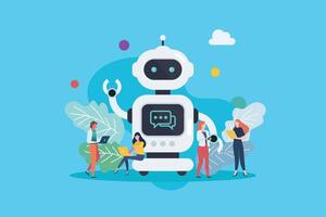 People with android robot. Illustration. vector