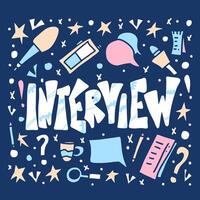 Interview design poster. flat color card. vector