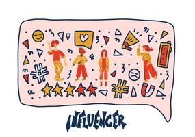 Influencer concept with girl and text. vector