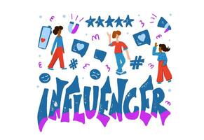 Influencer concept with girl and text. vector