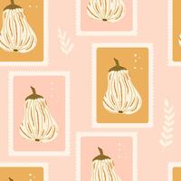 White pumpkin checked seamless pattern. Bento box autumn harvest repeat background. Halloween retro butternut squash stamps endless design. hand drawn illustration. vector
